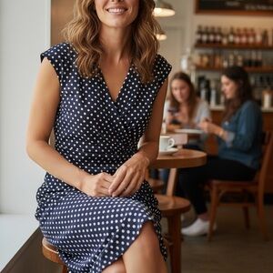 Shelby & Palmer Navy Polka Dot Midi Dress